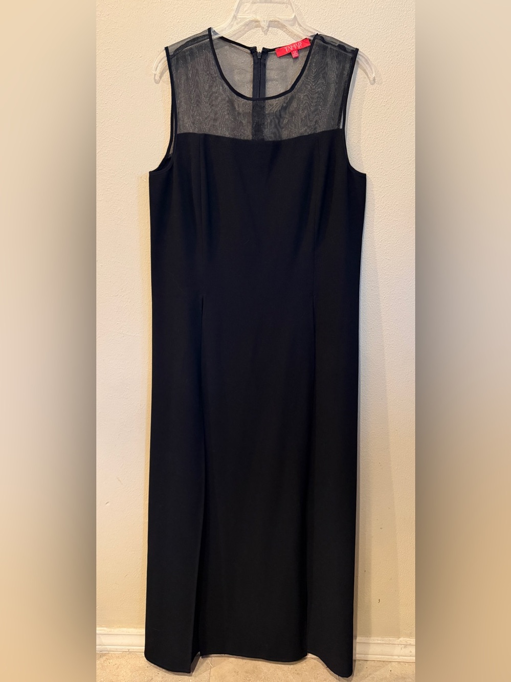 TAMAR Black Overlay Dress Size 12 Mesh Yoke Waist High Slits Cocktail Dress